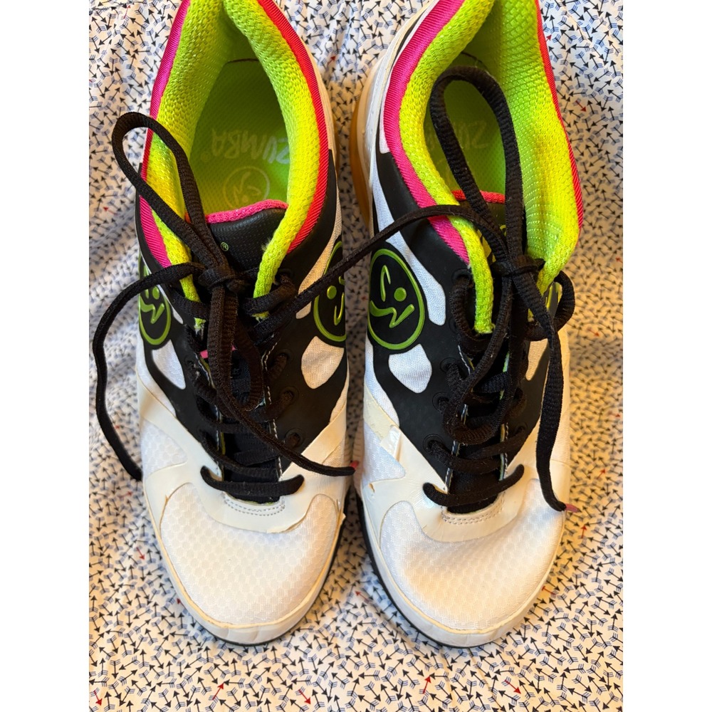 Zumba Impact Max Womens 8 Dance Fitness Shoes White Black Neon Pink ZU1064-WBA